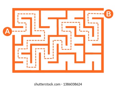 Illustration with simple labyrinth, maze conundrum for kids. Baby puzzle with entry and exit. Children riddle game.