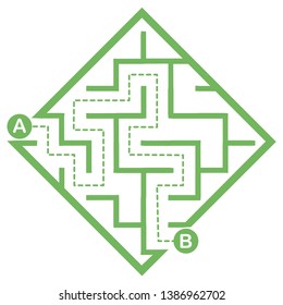 Illustration with simple labyrinth, maze conundrum for kids. Baby puzzle with entry and exit. Children riddle game.