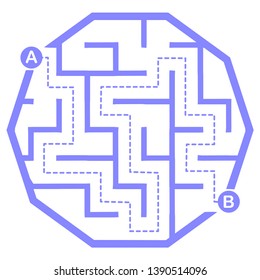 Illustration with simple labyrinth, maze conundrum for kids. Baby puzzle with entry and exit. Children riddle game.