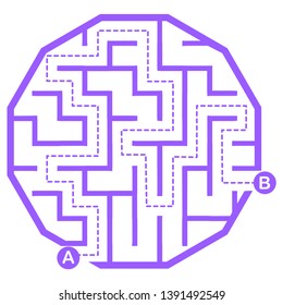 Illustration with simple labyrinth, maze conundrum for kids. Baby puzzle with entry and exit. Children riddle game.
