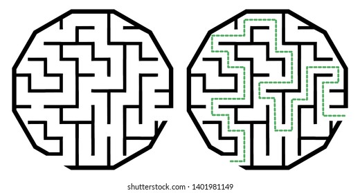 Illustration with simple labyrinth, maze conundrum for kids. Baby puzzle with entry and exit. Children riddle game.