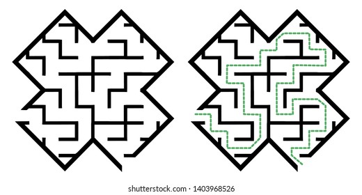 Illustration with simple labyrinth, maze conundrum for kids. Baby puzzle with entry and exit. Children riddle game.