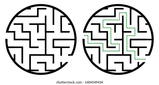 Illustration with simple labyrinth, maze conundrum for kids. Baby puzzle with entry and exit. Children riddle game.