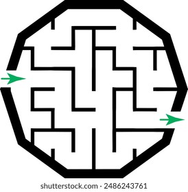 Illustration with simple labyrinth, maze conundrum for kids. Baby puzzle with entry and exit. Children riddle game.