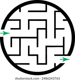 Illustration with simple labyrinth, maze conundrum for kids. Baby puzzle with entry and exit. Children riddle game.