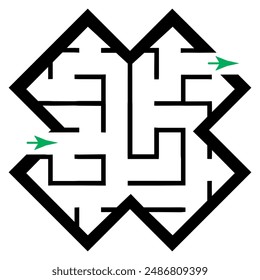 Illustration with simple labyrinth, maze conundrum for kids. Baby puzzle with entry and exit. Children riddle game.