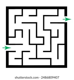 Illustration with simple labyrinth, maze conundrum for kids. Baby puzzle with entry and exit. Children riddle game.