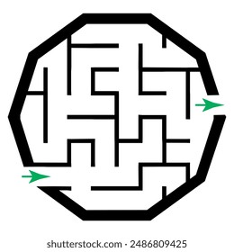 Illustration with simple labyrinth, maze conundrum for kids. Baby puzzle with entry and exit. Children riddle game.