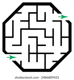 Illustration with simple labyrinth, maze conundrum for kids. Baby puzzle with entry and exit. Children riddle game.