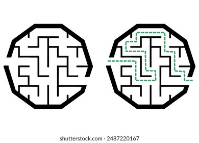 Illustration with simple labyrinth, maze conundrum for kids. Baby puzzle with entry and exit. Children riddle game.