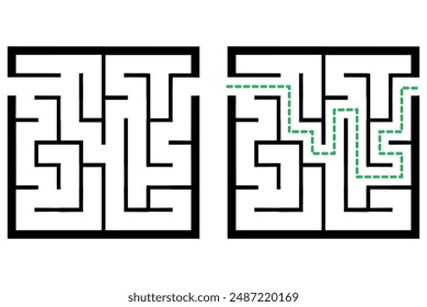 Illustration with simple labyrinth, maze conundrum for kids. Baby puzzle with entry and exit. Children riddle game.