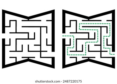 Illustration with simple labyrinth, maze conundrum for kids. Baby puzzle with entry and exit. Children riddle game.