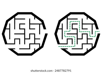 Illustration with simple labyrinth, maze conundrum for kids. Baby puzzle with entry and exit. Children riddle game.