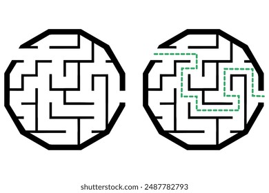 Illustration with simple labyrinth, maze conundrum for kids. Baby puzzle with entry and exit. Children riddle game.