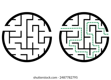 Illustration with simple labyrinth, maze conundrum for kids. Baby puzzle with entry and exit. Children riddle game.