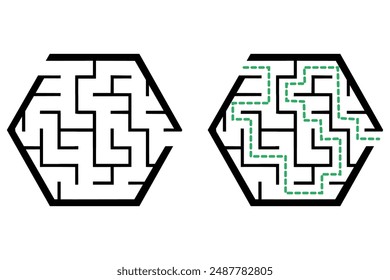 Illustration with simple labyrinth, maze conundrum for kids. Baby puzzle with entry and exit. Children riddle game.