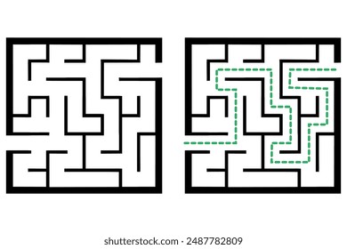 Illustration with simple labyrinth, maze conundrum for kids. Baby puzzle with entry and exit. Children riddle game.