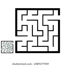 Illustration with simple labyrinth, maze conundrum for kids. Baby puzzle with entry and exit. Children riddle game.