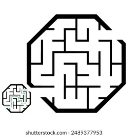 Illustration with simple labyrinth, maze conundrum for kids. Baby puzzle with entry and exit. Children riddle game.