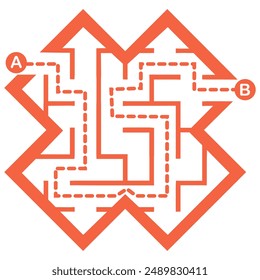 Illustration with simple labyrinth, maze conundrum for kids. Baby puzzle with entry and exit. Children riddle game.