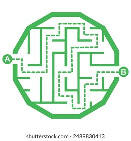 Illustration with simple labyrinth, maze conundrum for kids. Baby puzzle with entry and exit. Children riddle game.