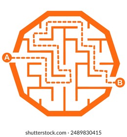 Illustration with simple labyrinth, maze conundrum for kids. Baby puzzle with entry and exit. Children riddle game.