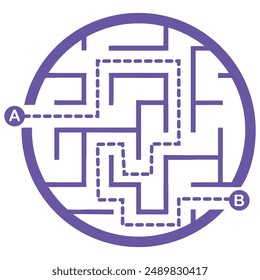 Illustration with simple labyrinth, maze conundrum for kids. Baby puzzle with entry and exit. Children riddle game.