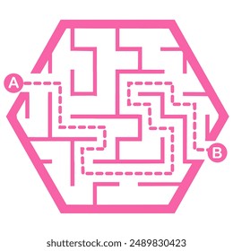 Illustration with simple labyrinth, maze conundrum for kids. Baby puzzle with entry and exit. Children riddle game.