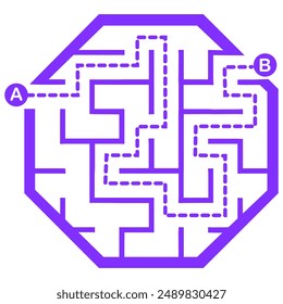 Illustration with simple labyrinth, maze conundrum for kids. Baby puzzle with entry and exit. Children riddle game.