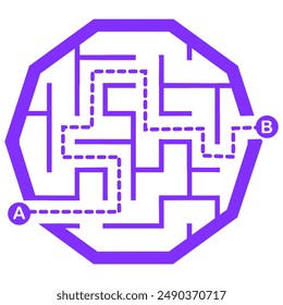 Illustration with simple labyrinth, maze conundrum for kids. Baby puzzle with entry and exit. Children riddle game.