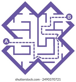 Illustration with simple labyrinth, maze conundrum for kids. Baby puzzle with entry and exit. Children riddle game.