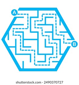 Illustration with simple labyrinth, maze conundrum for kids. Baby puzzle with entry and exit. Children riddle game.