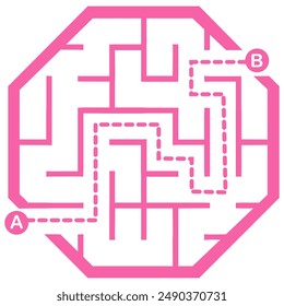 Illustration with simple labyrinth, maze conundrum for kids. Baby puzzle with entry and exit. Children riddle game.