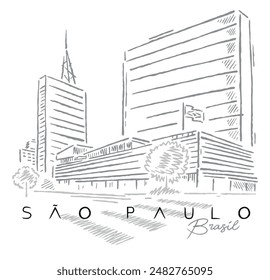 Illustration with simple, laid-back lines of the urban landscape of the city of São Paulo, Brazil.