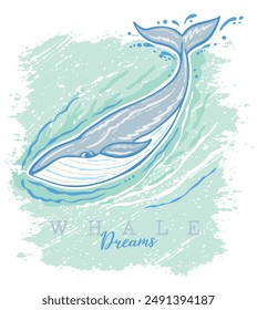 Illustration in a simple and laid-back style of a Humpback whale. Art for printing on t-shirts, decoration, etc.