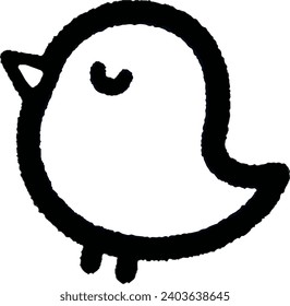 Illustration of a simple line drawing of a chick with closed eyes