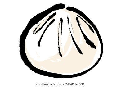 Illustration of simple line drawing of meat bun with brush touch