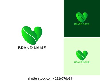 ILLUSTRATION SIMPLE LOVE, HEART GRADIENT GREEN COLOR LOGO ICON DESIGN VECTOR TEMPLATE
