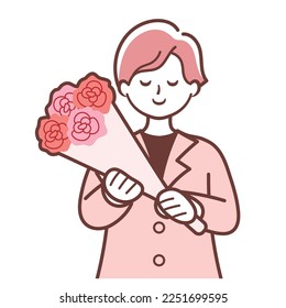 Illustration of a simple man holding a bouquet