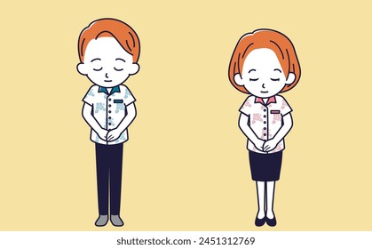 
Illustration of a simple man and woman bowing for business Vector Kariyushi Aloha shirt