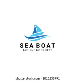 Illustration simple modern Sailboat dhow ship transportation sea line art logo design