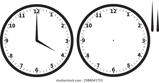 Illustration of a simple monochrome circular clock. Template design that allows you to customize the hands.