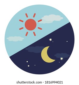 illustration of simple Morning and night. round shape Icons.(Top left to morning and night)