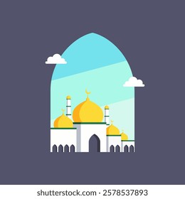 illustration of simple mosque isolated on gray background, for islamic greeting