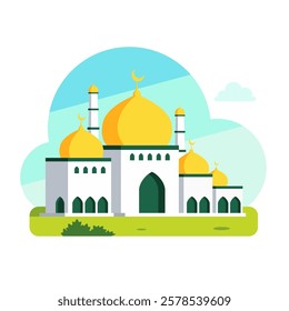 illustration of simple mosque isolated on white background, for islamic greeting