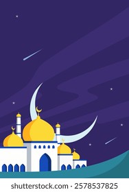 illustration of simple mosque at night, for islamic ramadan banner