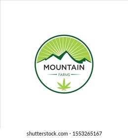 illustration simple Mountain logo marijuana Cbd cannabis leaf hills green landscape farm restaurant store agriculture sunrise medical nature vector design icon label vintage modern smoke hemp sunset