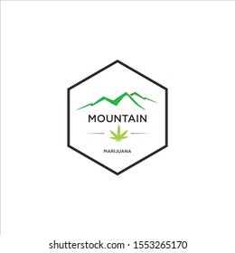 illustration simple Mountain logo marijuana Cbd cannabis leaf hills green landscape farm restaurant store agriculture medicine medical nature vector design icon label vintage modern classic hexagon
