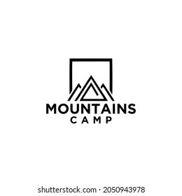 Illustration Simple Mountains Camp Ground Concept Logo Design Vector Graphic Symbol Abstract Geometric Outdoor Hiking Forest Hill Triangle Line