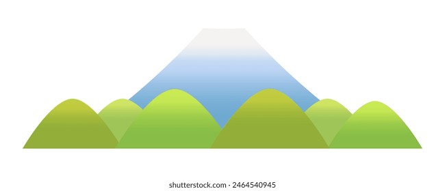 Illustration of simple Mt Fuji and green mountains isolated on white background flat vector